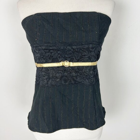 Vintage Y2K Tube Top Black & Gold Retro Whimsigoth Party Size Large Women's - Picture 2 of 6